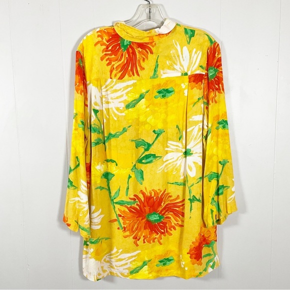 Rare Jams World Yellow Floral Long Sleeved Shirt Top Women’s Size Large L - Picture 5 of 6